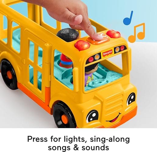 Fisher-Price Little People Toddler Toy School Bus Musical Push-Along Vehicle with 2 Figures for Pretend Play Ages 1+ Years thumbnail 3