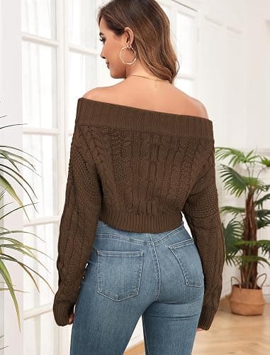 ZAFUL Women V Neck Button Knit Crop Sweaters Batwing Sleeve V Back Ribbed Hem Pullover Sweater thumbnail 6