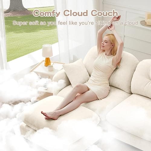 YESER 74" Modular Sectional Sofa Cloud Couch, L Shaped Couch with Movable Ottoman, Modern Loveseat Deep Seat Sectional Couches for Living Room, Comfy Chenille Sofa Modular Couches for Bedroom,Beige thumbnail 6