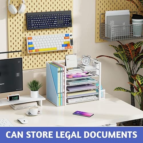 Simple Trending 6 Tier Desk File Organizer, Paper Letter Tray Organizer with File Holder and Pen Container, White thumbnail 3