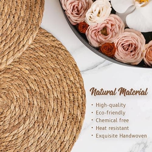 BAVIFY 13 in Round Woven Placemats Set of 4 Chargers for Dinner Plates Farmhouse Rustic Boho Table Mats for Dining Table Decor Wicker Straw Braided Place Mats thumbnail 4