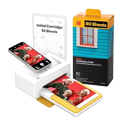KODAK Dock Plus 4PASS Instant Photo Printer (4x6 inches) + 90 Sheets Bundle (10 Initial Sheets + 80 Sheet Pack)