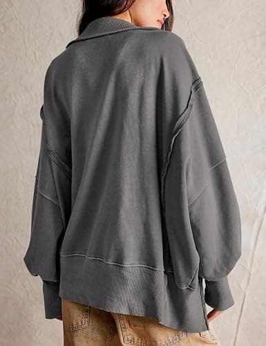 Wanzetaly Women's Oversized Sweatshirt Button Henley Neck Hoodies Long Sleeve Pullover Tops 2025 Outfits thumbnail 4