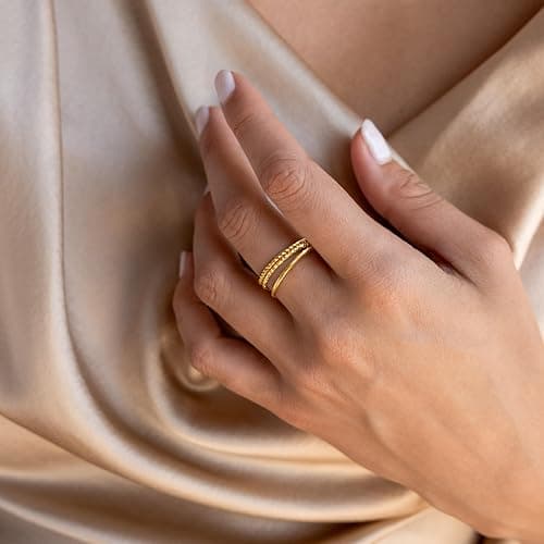 Gokeey Gold Rings for Women Non Tarnish, Dainty 14K Gold Plated Stackable Thin Thumb Ring Set Trendy Pinky Wedding Bands Engagement Rings for Women Size 3 4 5 6 7 8 9 10 11 thumbnail 3