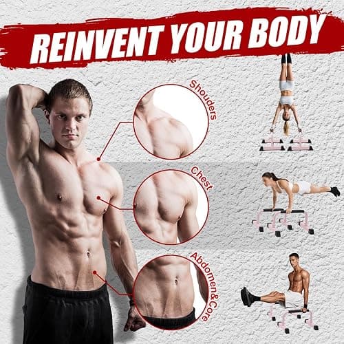 Push Up Bars: Sweat-resistant Parallettes Bar for Handstands L-sit & Dip, No Wobbling Strength Training Pushup Stands for Women Men Workout Core Exercise at Home Floor Gym thumbnail 6