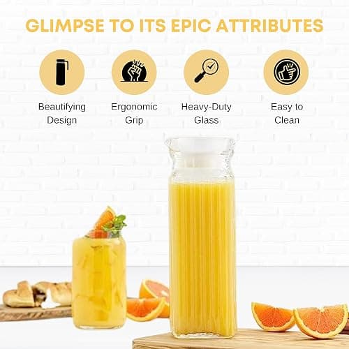 HOMESHOPA Glass Water Jug with Lid, 2 Pack 1.1L Water Pitcher Glass Carafe Jug for Hot/Cold Water Ice Tea Coffee Milk & Juice Beverage, Transparent Glass Fridge Door Water Jug with Spout and Handle thumbnail 5