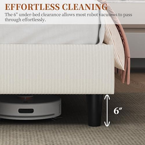 Yaheetech Queen Bed Frames with Adjustable Headboard, Chenille Fabric Upholstered Headboard/Platform Bed, Queen Size Bed Frame No Box Spring Needed/Wood Slats Support/Easy Assembly/Beige thumbnail 5