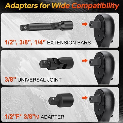 Upgraded Torque Wrench Set 8PCS, 1/4 3/8 1/2 inch Drive Click Torque Wrench, 10-230in.lb, 5-50ft.lb, 10-180ft.lb, 72-Tooth Dual Scale, ±3% Accuracy, 5 Adapters, for Bike, Moto, Car Repair and Maint thumbnail 9