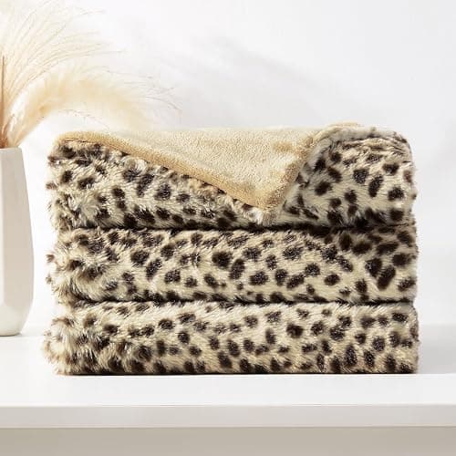 DREAMNINE Luxury Brown Cheetah Print Faux Rabbit Fur Blanket for Couch 50" x 60",Decorative Soft Thick Fluffy Leopard Furry Blankets, Warm Blankets for Winter,Animal Print Cozy Chic Fuzzy Lap Blanket thumbnail 6