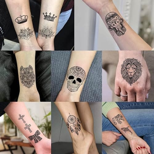 Bilizar 32 Sheets 89+ PCS Black Lotus Temporary Tattoos For Women Hands Adults Underboob, Tribal Indian Elephant Skull Snake Fake Tattoos, Bulk Bohemia Butterfly Tattoo Kit Sets Mandala Flower Moon thumbnail 5