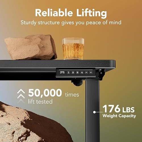 HUANUO 48" x 24" Electric Standing Desk Adjustable Height, 4 Memory Height Settings, Headphone Hook, Cable Manager, Sit Stand Up Desk for Home Office & Computer Workstation, Black thumbnail 5