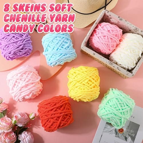 Buryeah 8 Pack Chunky Chenille Yarn for Crocheting Soft Thick Fluffy Yarn for Hand Knitting Bulky Velvet Blanket Plush for Weaving DIY Crafts Each 3.5 oz 55 Yards (Candy Colors) thumbnail 3