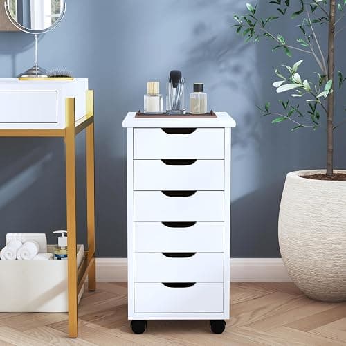 Linon Home Decor Products Corinne Six Drawer Storage, White Wash Rolling Cart - White Wash - Six Drawers thumbnail 6