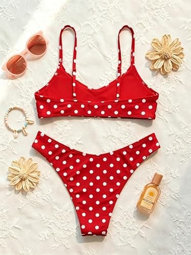 SherryDC Women's Cheeky Scoop Neck Bikini Sets Polk Dot Brazilian 2 Pieces Swimsuits thumbnail 5