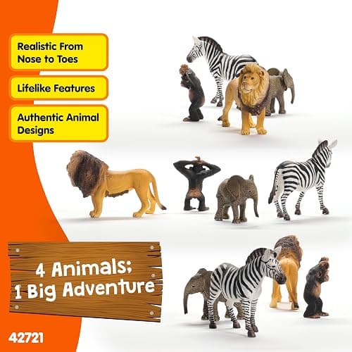 Schleich Wild Life - 4 PC Safari Animals Figurines Set with Zebra, Monkey, Elephant and Lion Toys - Realistic African Animal Figures Playset for Boys and Girls - Educational Toys for Kids Ages 3+ thumbnail 3