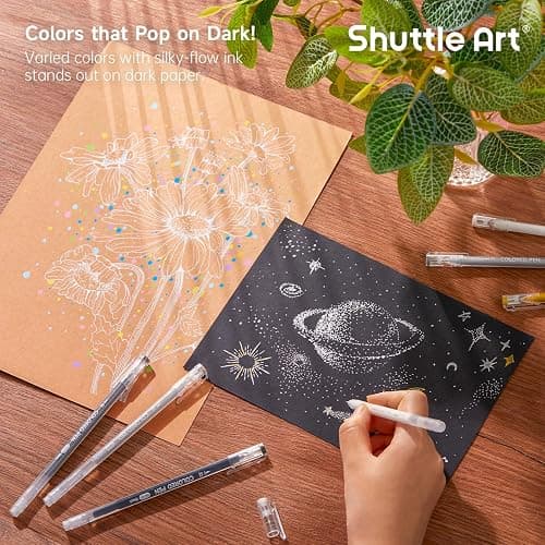 Shuttle Art Colored Pens, 22 Black White Gray & Metallic Tone Colors Cute Journal Pens 0.6mm Fine Point Colored Gel Pens for Black Paper Writing Drawing Journaling Note Taking School Office Home thumbnail 6