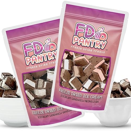 Freeze Dried Icecream Sandwich Bites, Neapolitan & Vanilla 2.5oz (2 pack) - Crunchy & Sweet Freeze Dried Dessert Snack, Dehydrated Freeze Dried Chocolate Flavors - Resealable Ice Cream Sandwich Bites - Image 1