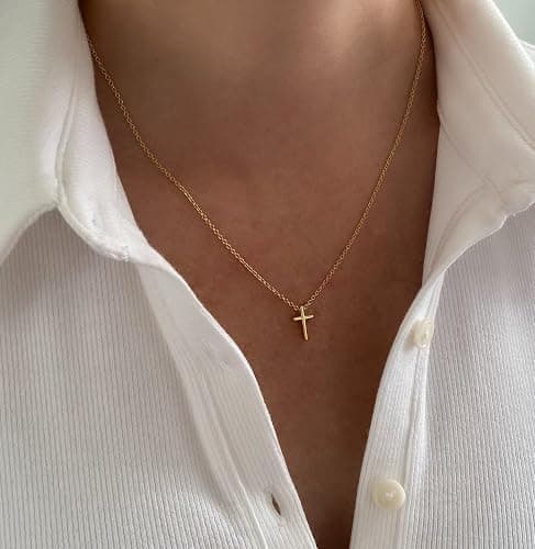 zvcofun Cross Necklace for Women, Dainty 14K Gold Plated Cross Pendant Small Cross Choker Cute Gold Necklaces for Women Trendy Cute Stuff Faith Jewelry Christmas Gifts thumbnail 3
