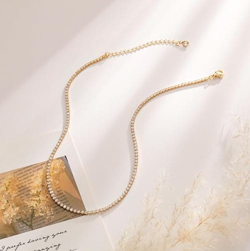 Robaice Tennis Necklace for Women, 14K Gold Plated/Silver Sparking Cubic Zirconia Tennis Chain, Dainty Rhinestone Choker Necklaces Jewelry for Women thumbnail 6