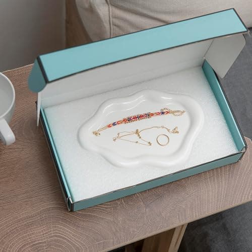 Lynagert Cloud Trinket Dish, Chubby Jewelry Tray, Ceramic Jewelry Ring Trinket Dish for Rings Earrings Necklace Organizer, Mother's Day Thanksgiving Christmas Birthday Bridesmaid Gifts (White) thumbnail 3