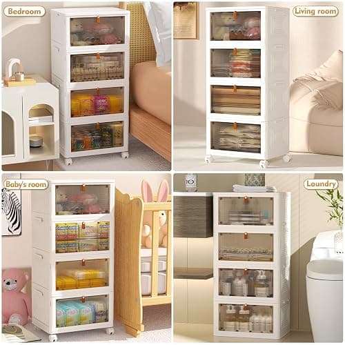 YFXCVSL 4 Tier Plastic Storage Bins with Lid 23QT, Stackable Storage Containers with Wheels, Folding Storage Boxes, Collapsible Storage Bins, Closet Organizers and Storage for Living Room,Office,Dorm thumbnail 3