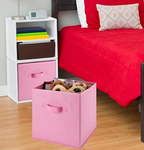 Handy Laundry 6-Pack Foldable Cube Storage Bins – Decorative Collapsible Organizer for Shelves, Closets, Underbed, Clothes, or Kids’ Toys (Pink) thumbnail 2