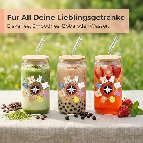 XIAZHDZ Korea Pop Merch 500 ml Glasbecher – Korea Pop Merch Fan Cup für STAYs | Glas mit Bambusdeckel & Glashalm Trinkbecher für Kaffee, Eistee & Bubble Tea thumbnail 2