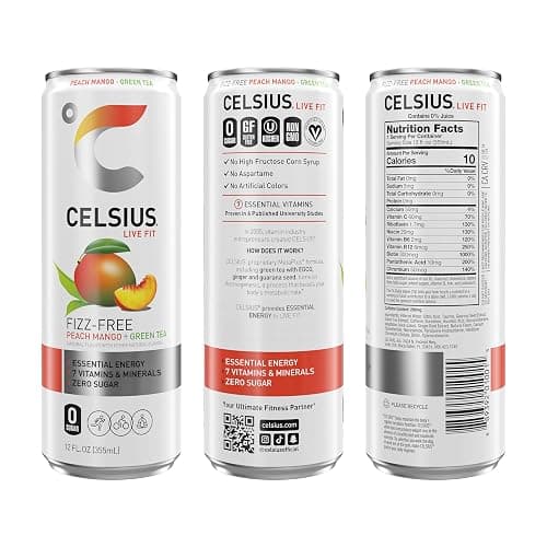CELSIUS Peach Mango Green Tea, Functional Essential Energy Drink 12 Fl Oz (Pack of 12) thumbnail 3