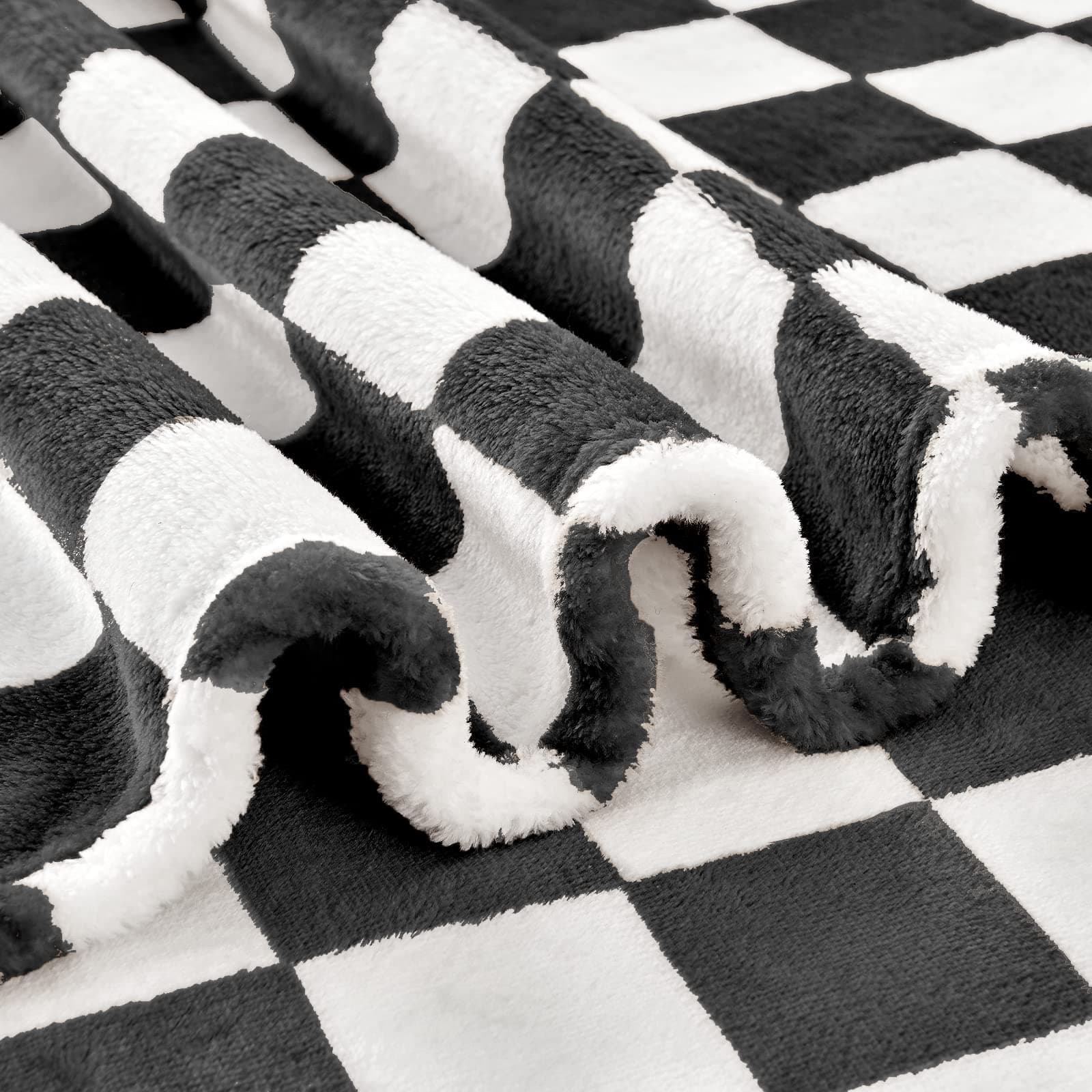 Edenleaf Checkered Blanket Flannel Throw Blankets Soft Cozy Checkered Grid Print Chessboard Gingham Pattern Blankets for Bed Sofa Couch for All Seasons（Black，50"×60"） thumbnail 5