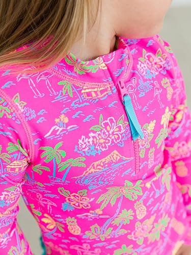 RuffleButts® Baby/Toddler Girls Long Sleeve Rash Guard 2 Piece Swimsuit Set w/UPF 50+ Sun Protection with Zipper thumbnail 2