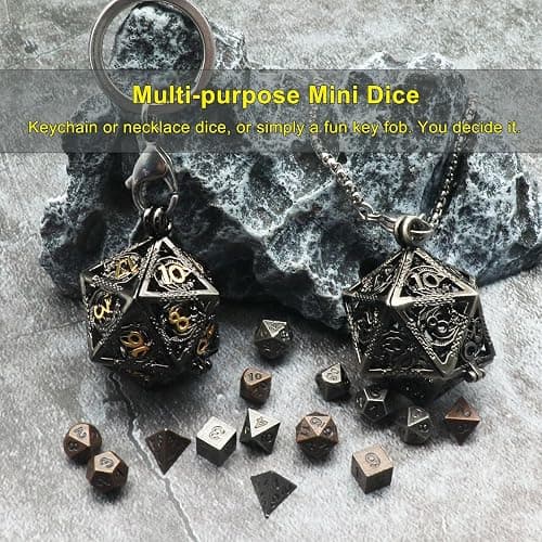 Haxtec Mini Metal DND Dice Set, Tiny Dice with D20 Hollow Cage Necklace & Keychain, Portable Micro D&D Dice for RPG, Cute Small Dice Set for Travel, Unique Dungeons and Dragons Gifts for Men Women thumbnail 5