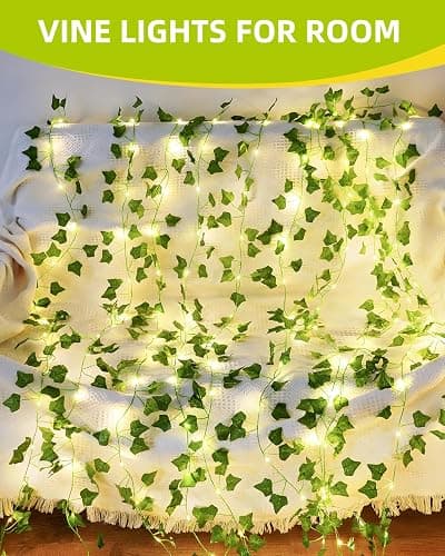 KASZOO Vines with Fairy Lights for Bedroom - 200 LED Ivy Curtain Wall Vines for Wedding, Party, Dorm, Indoor & Outdoor Use, 6.5ft x 6.5ft thumbnail 6