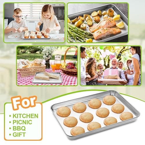 Quarter Sheet Pan Set of 4, CEKEE Stainless Steel Baking Sheet & Cookie Sheets for Baking, Baking Sheet Pan Oven Tray, Heavy Duty & Easy Clean Baking Pans Set - Size 12 x 10 x 0.98 Inch thumbnail 5