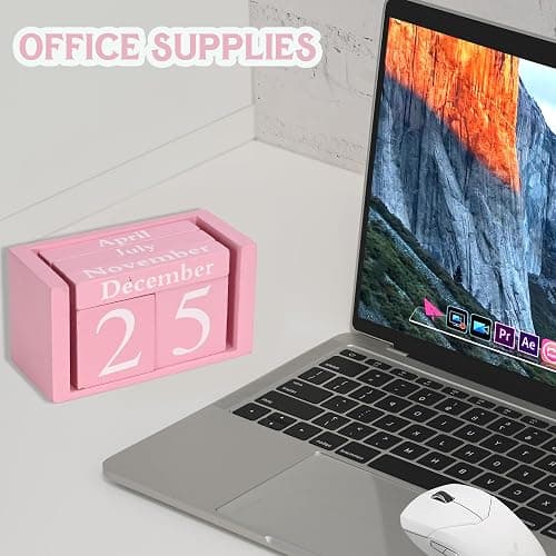 MICKYU Wooden Desk Calendar | Cute Office Desk Accessories Pink Room Decor for Women thumbnail 5