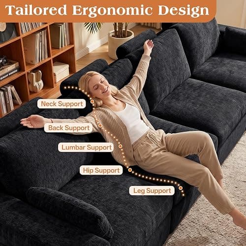 Vellorise 136" Cloud Modular Sectional Sofa with Detachable Comfort Seat Cushion, U-Shaped Convertible Boneless Couches for Living Room, Rearrange Freely, No Assembly, Misty Black, 6-Seater Ensemble thumbnail 5