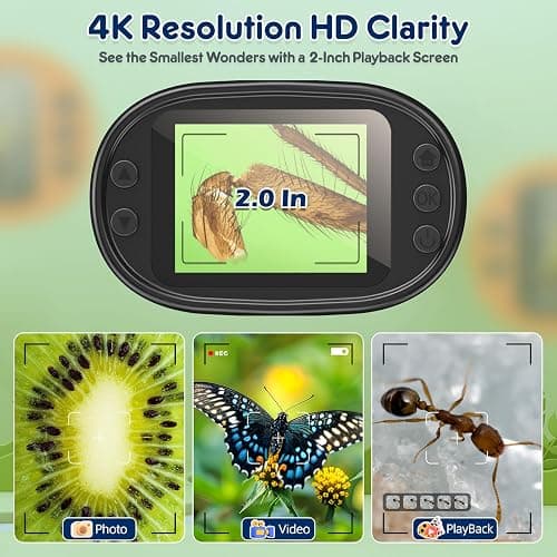 1000X Handheld Microscope for Kids 4K 2.0" Screen Rechargeable Mini Pocket Digital Microscopes w/Slides Kit Portable Edu Gift Age 4-6 8-12 Children Students (Grey) thumbnail 3