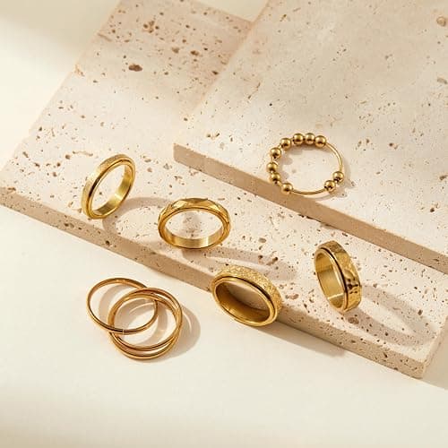LOFITOR Fidget Rings for Anxiety 6pcs Stainless Steel Spinner Ring Anti Anxiety Ring Spinning Moon Star Cool Stress Relieveing CZ Rings for Women Men Band Rings Set thumbnail 2