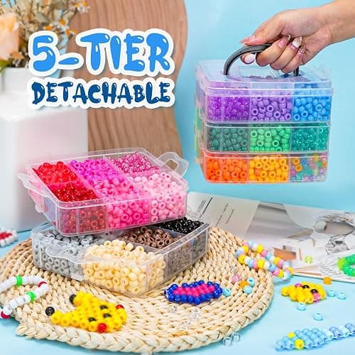 Gionlion 5250 PCS Pony Beads 30 Assorted Colors Includes Glow in The Dark Bead, Kandi Beads for Jewelry Making, Friendship Bracelet, 6x9mm Hair Bead for Braids in Shock Resistant Packaging thumbnail 5