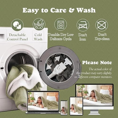ACCU-WARMTH Cozy Heated Blanket Waffle Throw Size - Fast Warming Electric Throw Blanket with 6 Heat Settings & 4 Hours Auto-Off, Ideal Gift for Her, 50"x60", Sage Green thumbnail 7