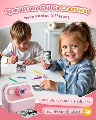 Instant Camera, Front Rear Dual Selfie Kids Camera with 1080P Videos, Holiday Birthday Gifts for Kids Age 3-12, Toddler Portable Travel Print Digital Camera Toy for 4 5 6 7 8 9 Year Boys Girls - Pink thumbnail 5