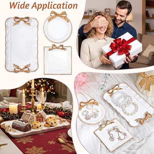 Oqqlin 3 Pcs Bow Jewelry Tray, Resin Decorative Jewelry Tray 3 Size Vintage Trinket Ring Dish Watch Key Bowl for Bedroom, Bathroom Decor thumbnail 7