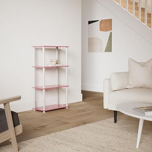 Furinno Turn-N-Tube 4-Tier Multipurpose Shelf Display Rack, Round Tubes, Pink/White thumbnail 2
