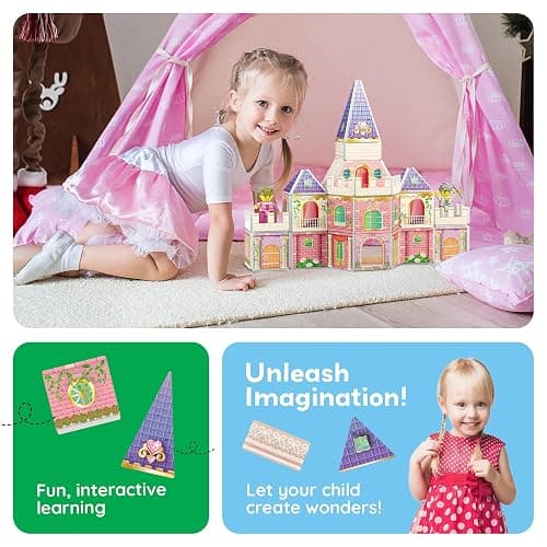 PicassoTiles 60pc Magnetic Tile Princess Castle Building Set with Double Sided Printed Tiles 2 Character Figures STEM Educational Toy Kit for Kids Pretend Play Montessori Learning Ages 3 to 8 PTQ04 thumbnail 6