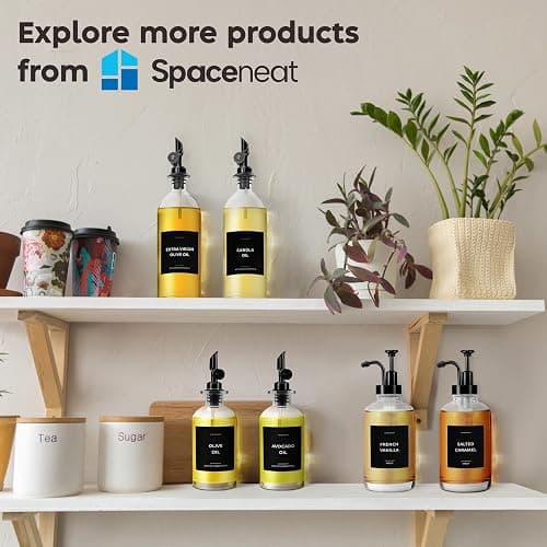 Spaceneat Olive Oil Dispenser Bottle - Includes 55 Kitchen Essential Labels - Cooking Oil Bottles for Kitchen, Coffee Syrup Dispenser - Pourer Spout with 11.8 fl oz Glass Container Cruet - 2pcs, Black thumbnail 9