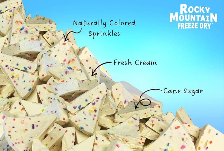 Freeze Dried Ice Cream - Birthday Cake Ice Cream That Doesn’t Melt - Crunchy Creamy Snack with Clean Ingredients - Shelf-Stable Party Snack - Rocky Mountain Freeze Dry (1 OZ, Birthday Cake) thumbnail 3