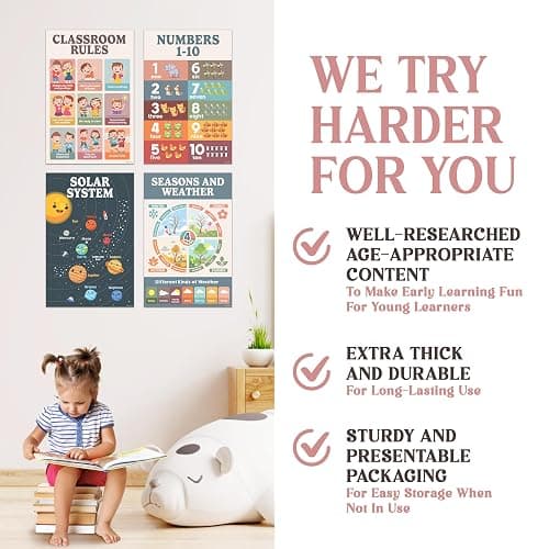 Decorably 20 Boho Learning Posters for Kids Ages 3-5, 11x17in Educational Matte-Laminated for Classrooms, Homeschool, School Hallways, Bulletin Boards thumbnail 6