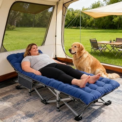 DoCred Oversized XXL Folding Camping Cot with Mattress, 2 Pack 32" Wide Cot | Heavy Duty Sleeping Cot Bed for Adults Portable Outdoor Bed with Carry Bag, Travel Camp Cots thumbnail 2