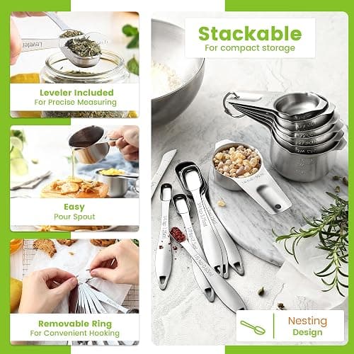 Spring Chef Stainless Steel Measuring Cups and Spoons Set of 14 with Leveler, Nesting Kitchen Metal Measuring Cups and Spoons Set for Dry and Liquid Ingredients, Perfect for Cooking & Baking thumbnail 6