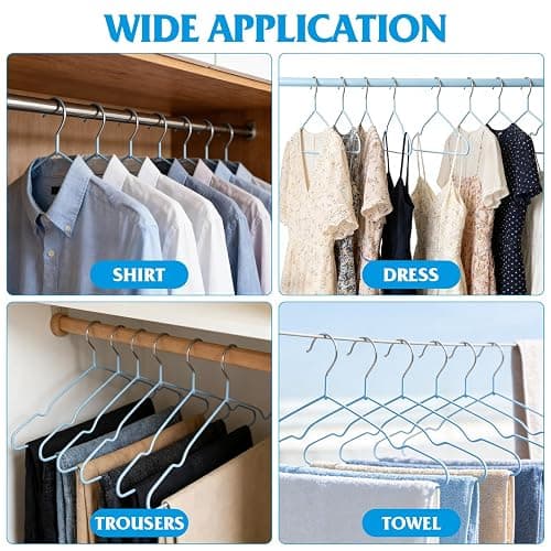 150 Pack Clothes Hangers,Non Slip Blue Plastic Coated Metal Coat Hanger for Closet,Sturdy Thin Hangers Bulk Space Saving Hangers for Pants,Skirt,Shirt,Dress,Tie thumbnail 8