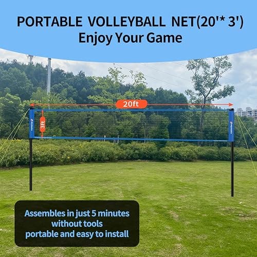 Portable Outdoor Volleyball Net Set for Backyard Beach with Adjustable Poles, Soft PU Volleyball & Pump, Carry Bag and Durable Anti-Sagging Net thumbnail 7